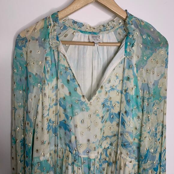 Hemant & Nandita Turquoise Blush Metallica Georgette Mini Dress Medium - Picture 7 of 16